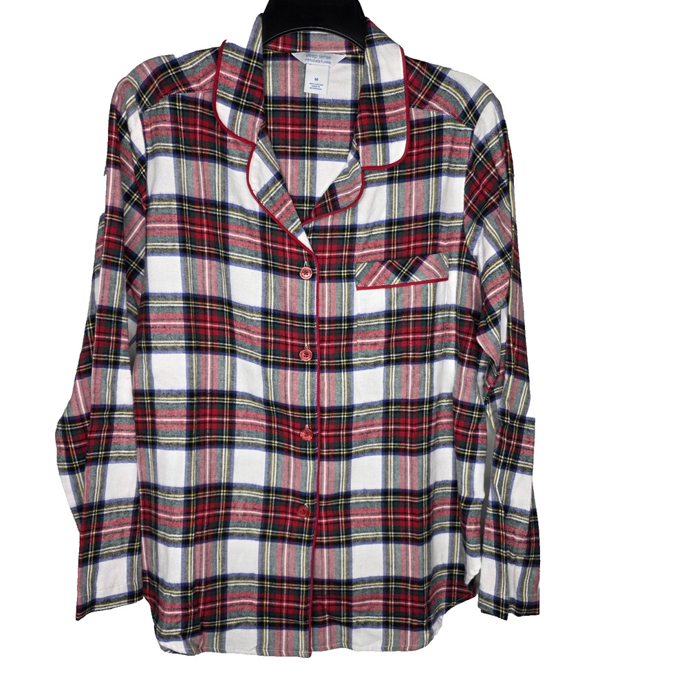 Sleep Sense Pajama Top Womens SZ M Plaid Red Green White Portuguese Flannel